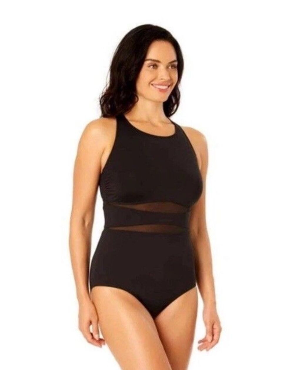 Lands End Women’s One Piece Swimsuit Mesh Criss Cross Straps Padded Bust Medium